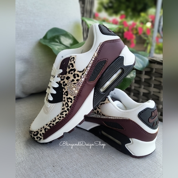 Bling Nike Air Max 90 Leopard Women Sneakers Customized With Swarovski Crystals - Picture 5 of 8